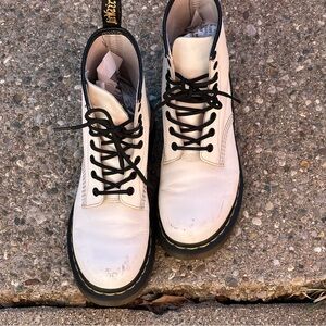 Dr. Martens White Leather 6-Eye Lace-Up Boots with Black Laces